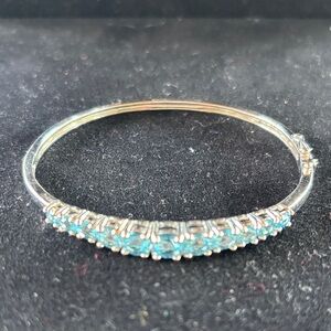 Elegant 925 Sterling Silver and Blue stone Bangle Bracelet
